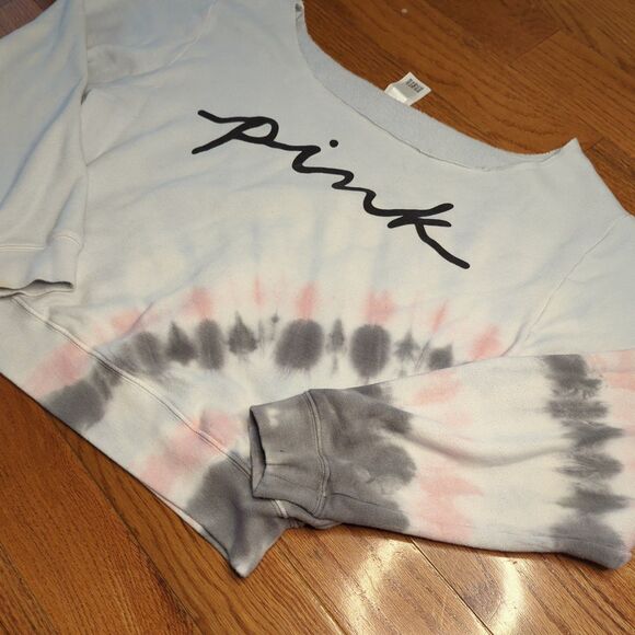 PINK by Victoria's Secret Size Medium tie dye Cut Off Shoulder Crop Sweater (z4) - Picture 5 of 6